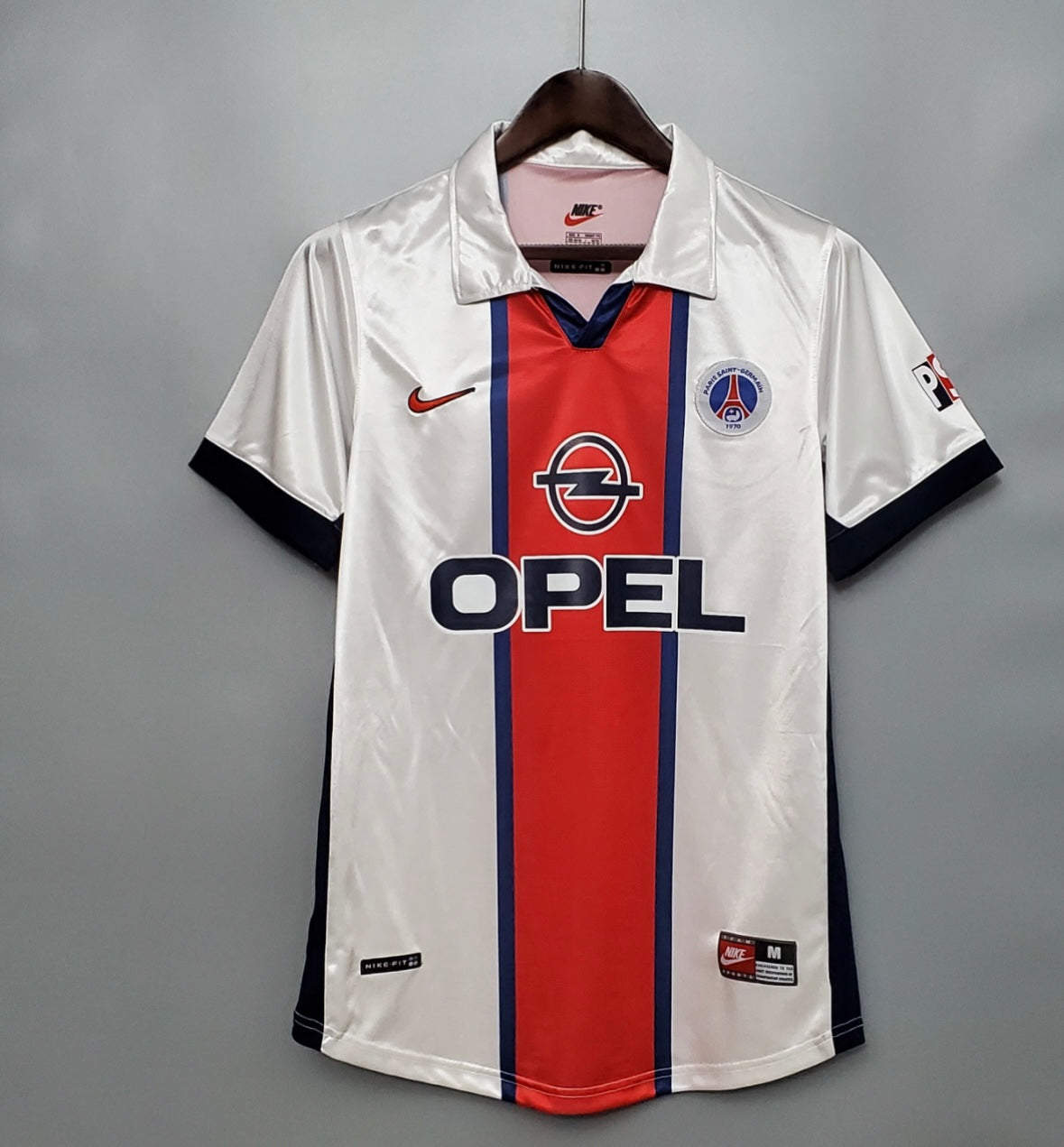 Maillot Paris Saint-Germain Opel 1998 blanc et rouge rétro - pas chère - flocage personnalisé